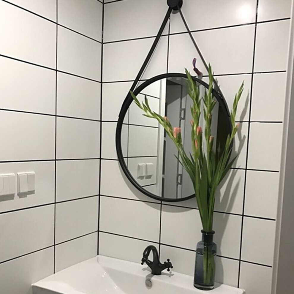 (60cm) Modern Round Hanging Mirror with Adjustable Leather Strap