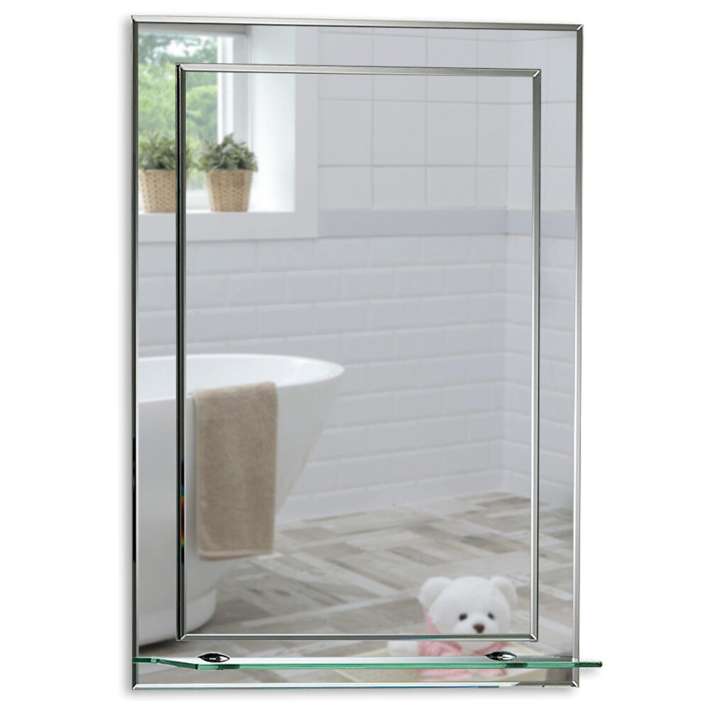 (60cm x 43cm) MOOD Rectangular Wall Mounted Bathroom Mirror, Double Layered with Shelf