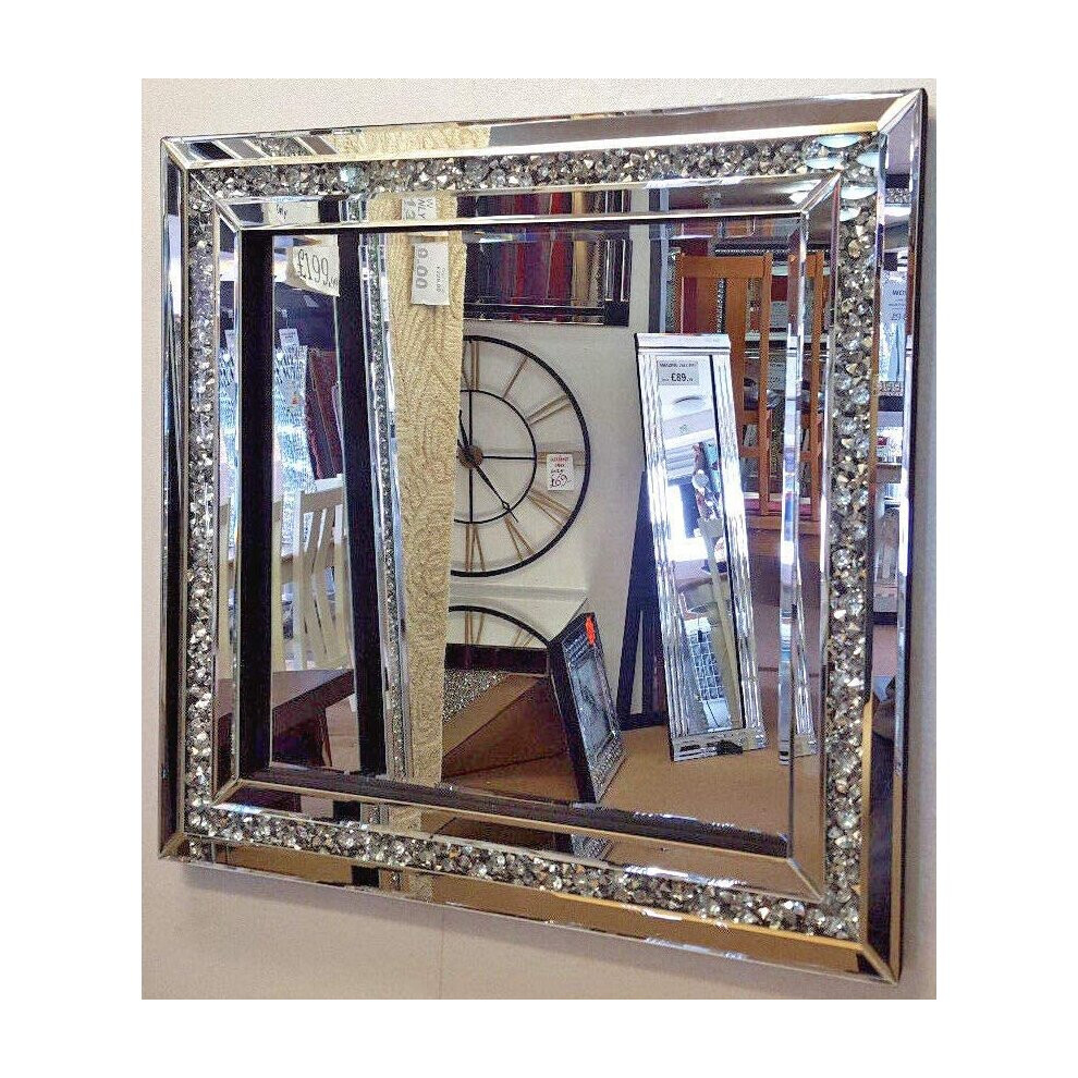 (60cm x 60cm) Large Glitzy Diamond Gatsby Crystal Diamond Wall Mirror PREMIUM QUALITY - Fabulous Mirrors - Choose your size