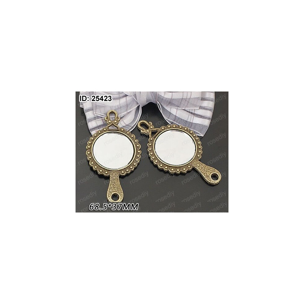 6pcs Double Side 68.5*37mm Ancient Bronze Silver Mirror Metal Alloy Pendants Antique Vintage Home Jewellery Scrapbook Gift Diy