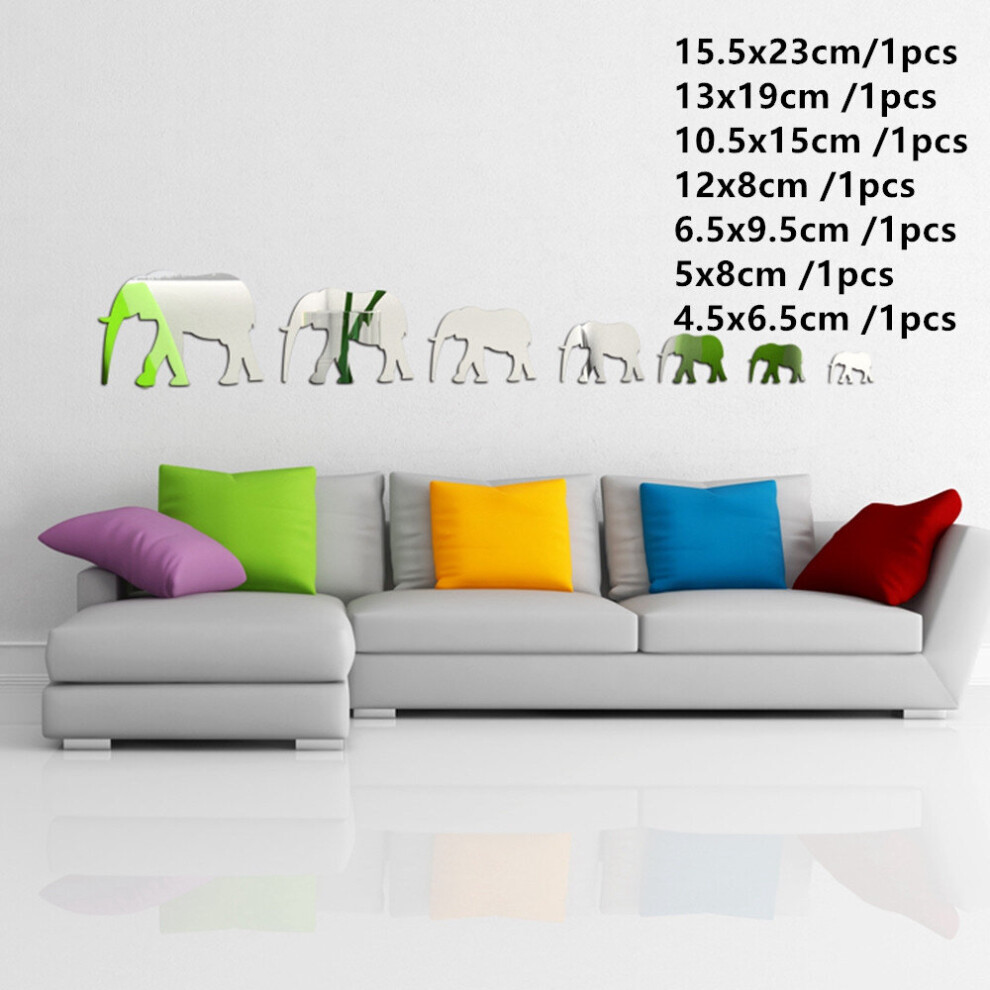 7 Pcs Elephant Wall Mirror Sticker Living Room Bathroom Decor Various Combinations Of Different Sizes DIY Wall Decoration