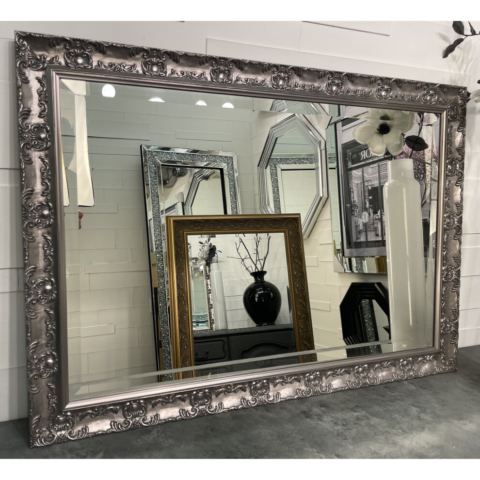 (71cm x 60cm) Pewter Gunmetal French Mirror Framed Decorative Rococo Ornate Framed Wall Mirror OPERA - Choice of Size - Premium Quality - Fabulous Mirrors