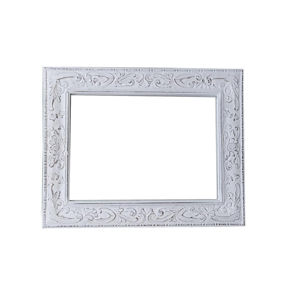 75 x 60 cm Wooden Frame Wall Mounted Mirror Bevelled Carved [White]