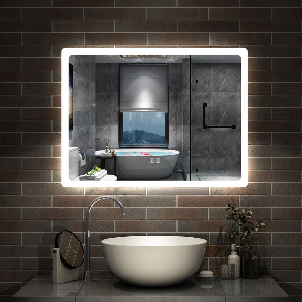 (800x600mm) Bathroom Wall Mirror with Light Bluetooth Dimmable