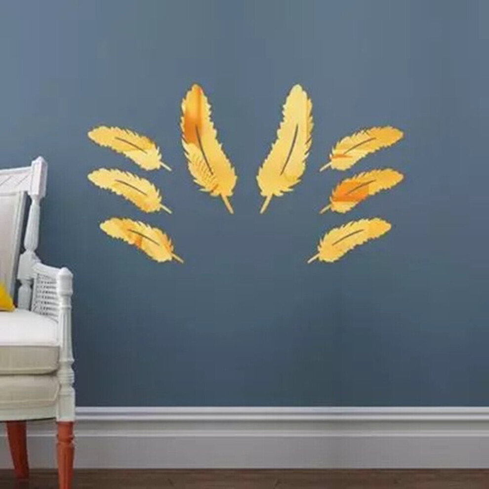 8pc 3D DIY Mirror Wall Sticker feather Self Stickers Decal Living Room Home Decor Creative Wall Decoration
