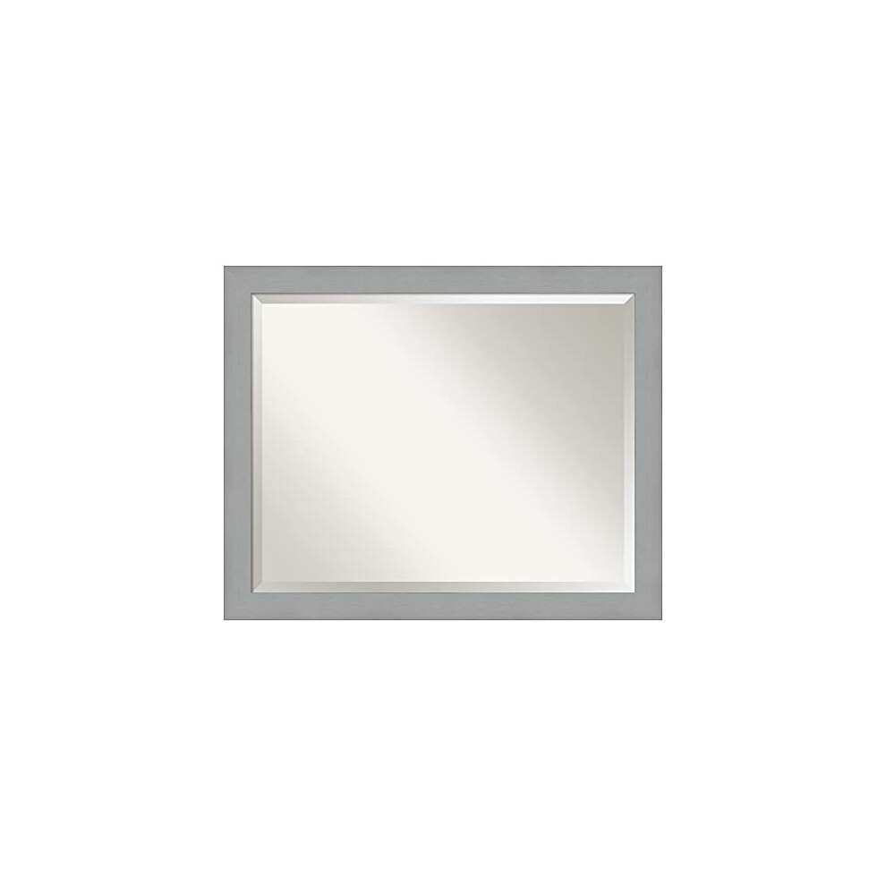 Amanti Art Bathroom Wall Mirror (25.4 x 31.4 in.), Brushed Nickel Frame - Bathroom Mirror, Vanity Mirror - Silver, Large