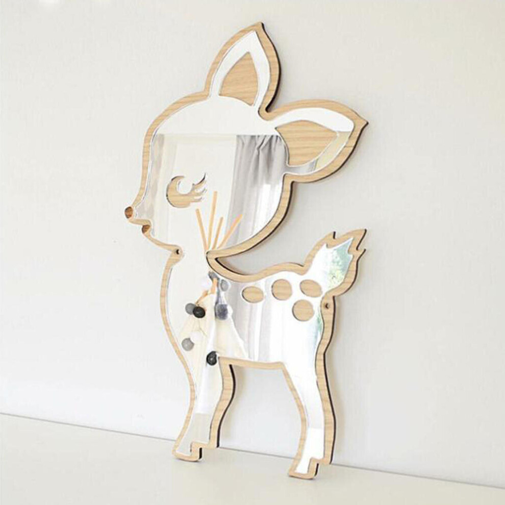 Animals Creative Wood Acrylic Wall Mirror with Wooden Frame Rope Hanging Home Art Wall Decoration Baby Room