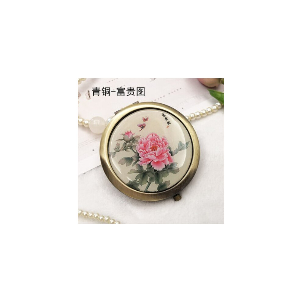 Antique retro metal small mirror female portable cosmetic mirror round portable double-sided folding