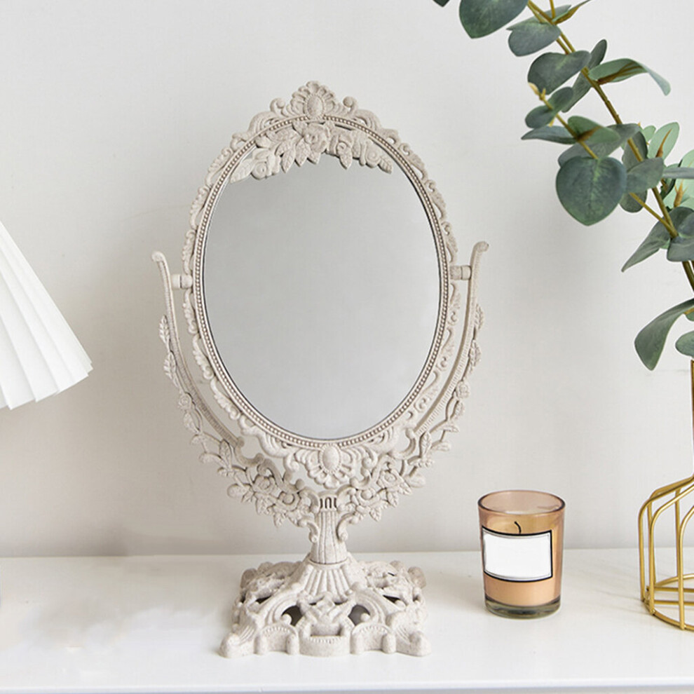 Antique Tabletop Mirror Decorative Makeup Mirror With Stand, Retro Swivel Dual Sided Cosmetic Dressing Mirror With Frame