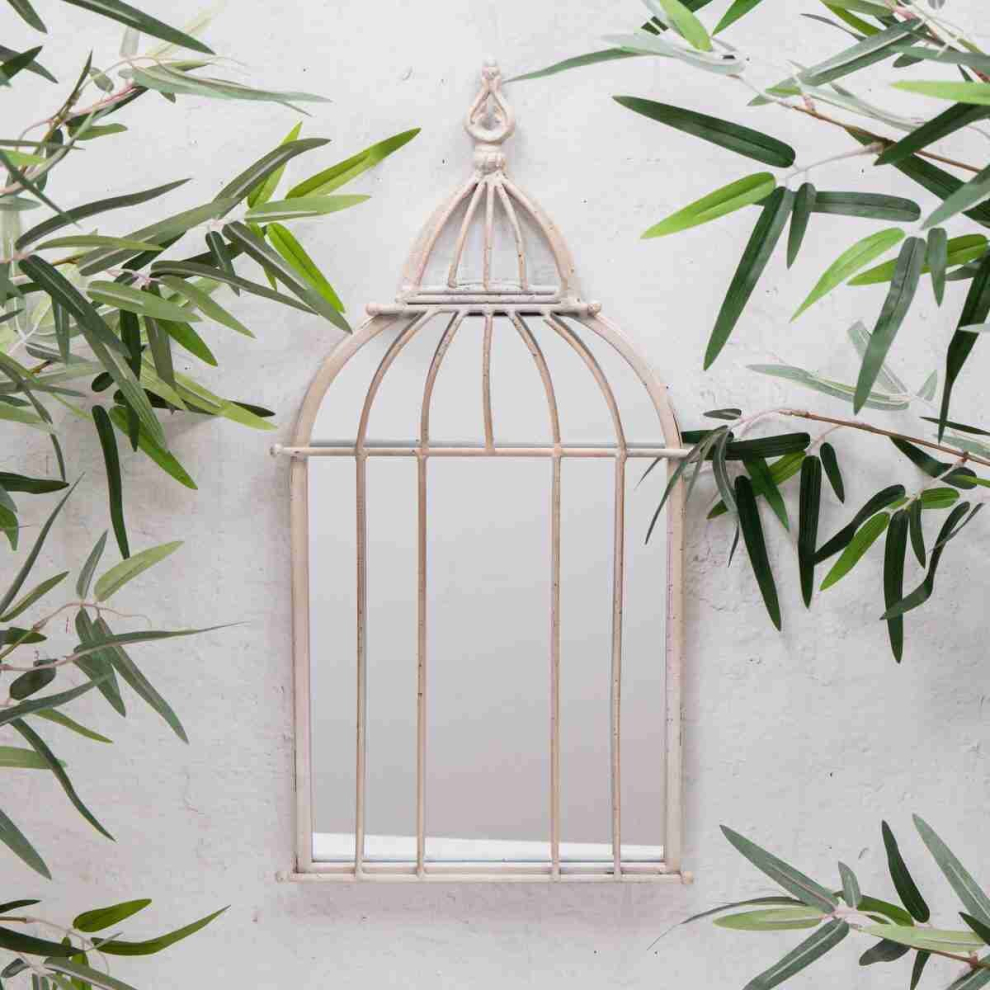 Antique White Metal Vintage Birdcage Mirror Garden Rustic Wall Mirror