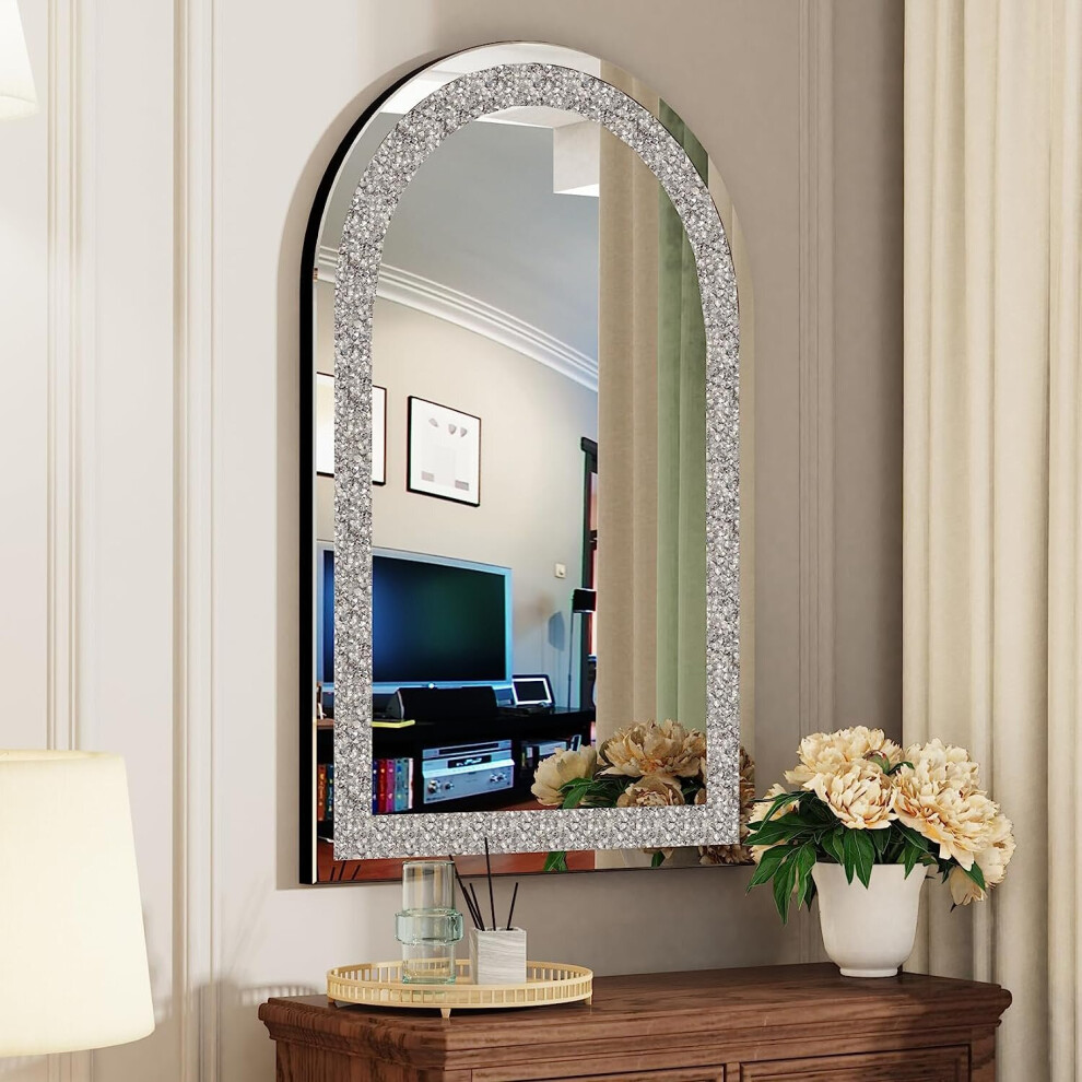 Arched-frame Crystal Crush Diamond Wall Mirror Accent Mirror