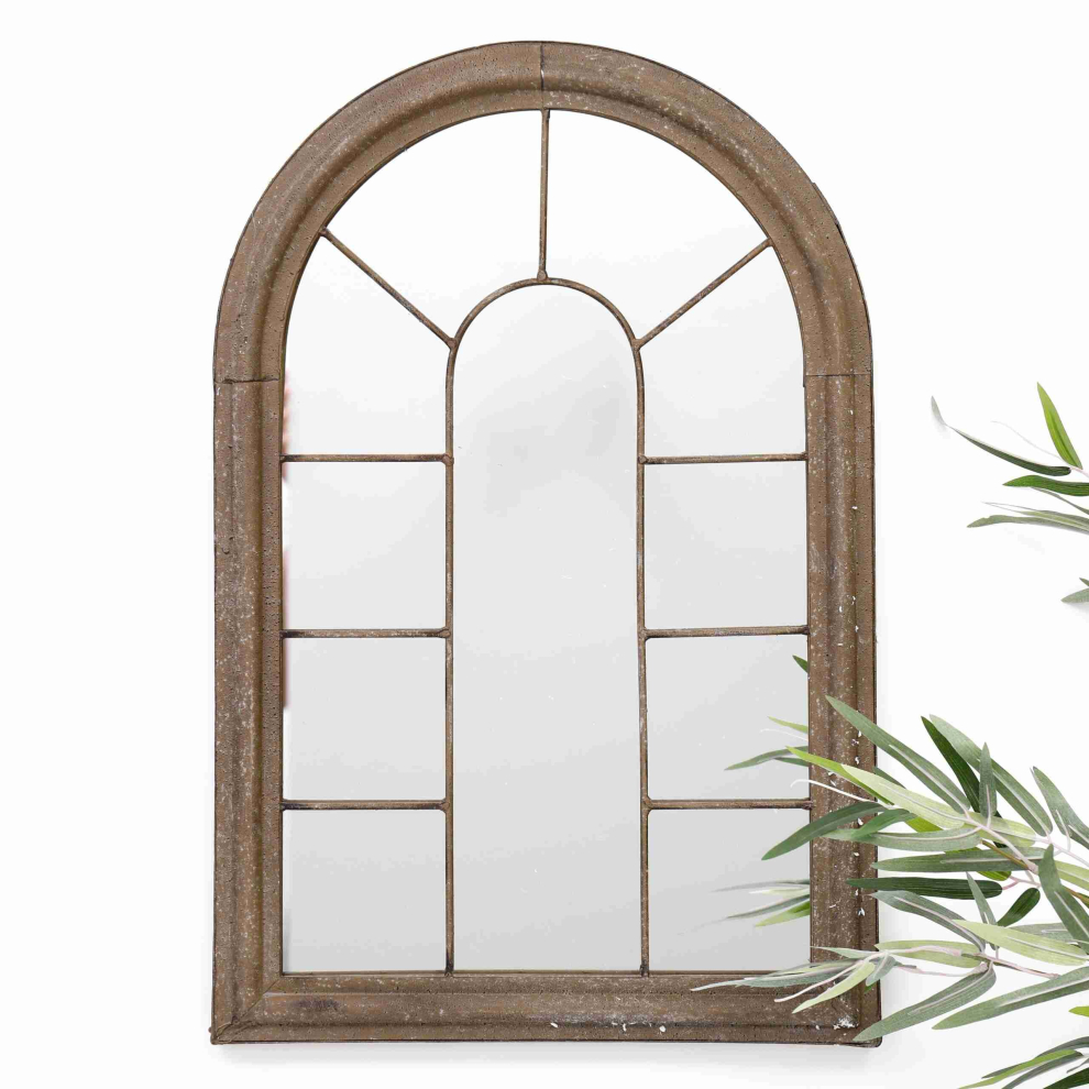 Arched Metal Vintage Window Distressed Rustic Wall Mirror