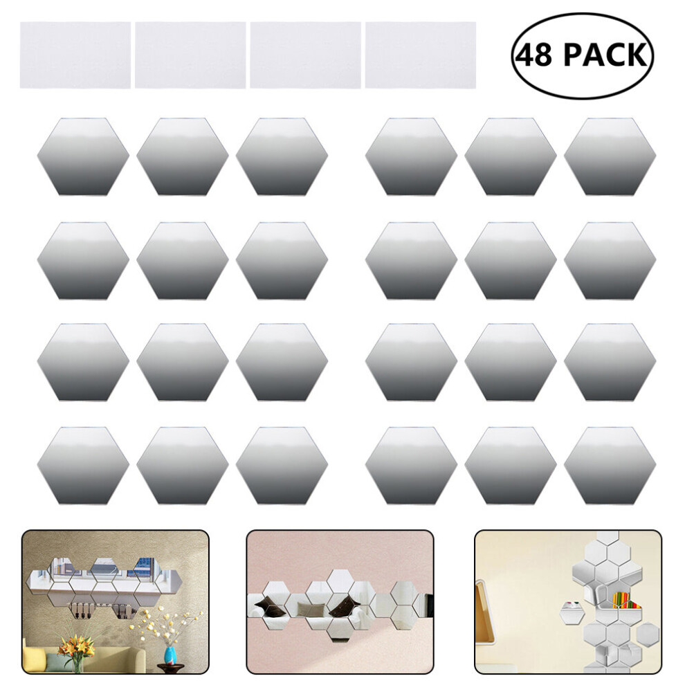 Art Mirror Ornaments Shape DIY Large Decor Hexagon Mirror Wall Sticker 3D 48Pcs Wall Removable Living Room Decal Household