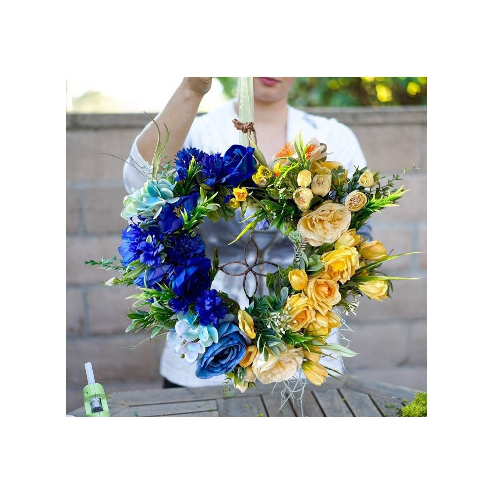 Artificial Rose Heart Shape Wreath Yellow Contrast Rose Flower Spring Holiday Wreath Home Decoration for Front Door