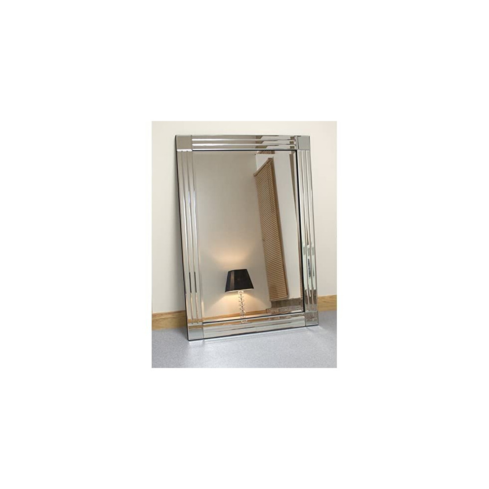 Barcelona Trading Molly Silver Glass Framed Rectangle Bevelled Wall Mirror 48" x 32" Extra Large, YC020-8