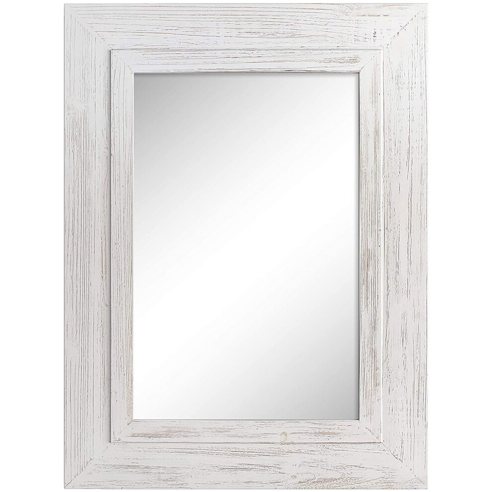 Barnyard Designs 61cm x 81.5cm Decorative Whitewashed Wood Frame Wall Mirror, Large Rustic Farmhouse Mirror Decor, Vertical or Horizontal Hanging, For