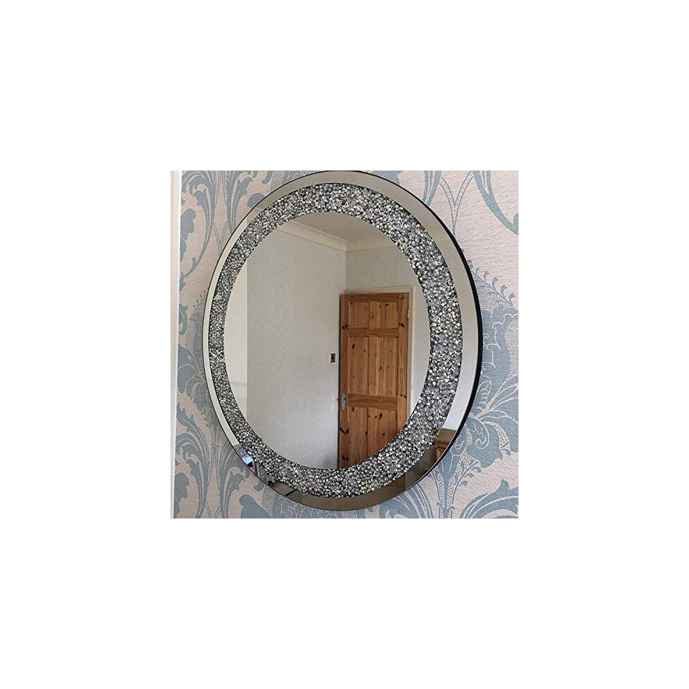 Biznest Large Jewel Round Wall Mirror Loose Diamante New Crystal Decor Mirror Gift 60Cm