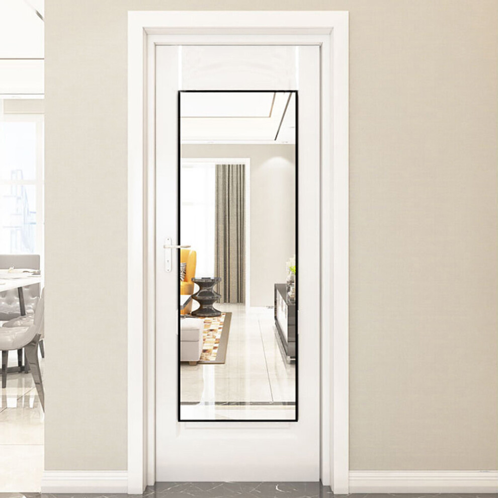 (Black, 28cm W x 118cm H) Rectangular Metal Frame Over the Door Full Length Mirror