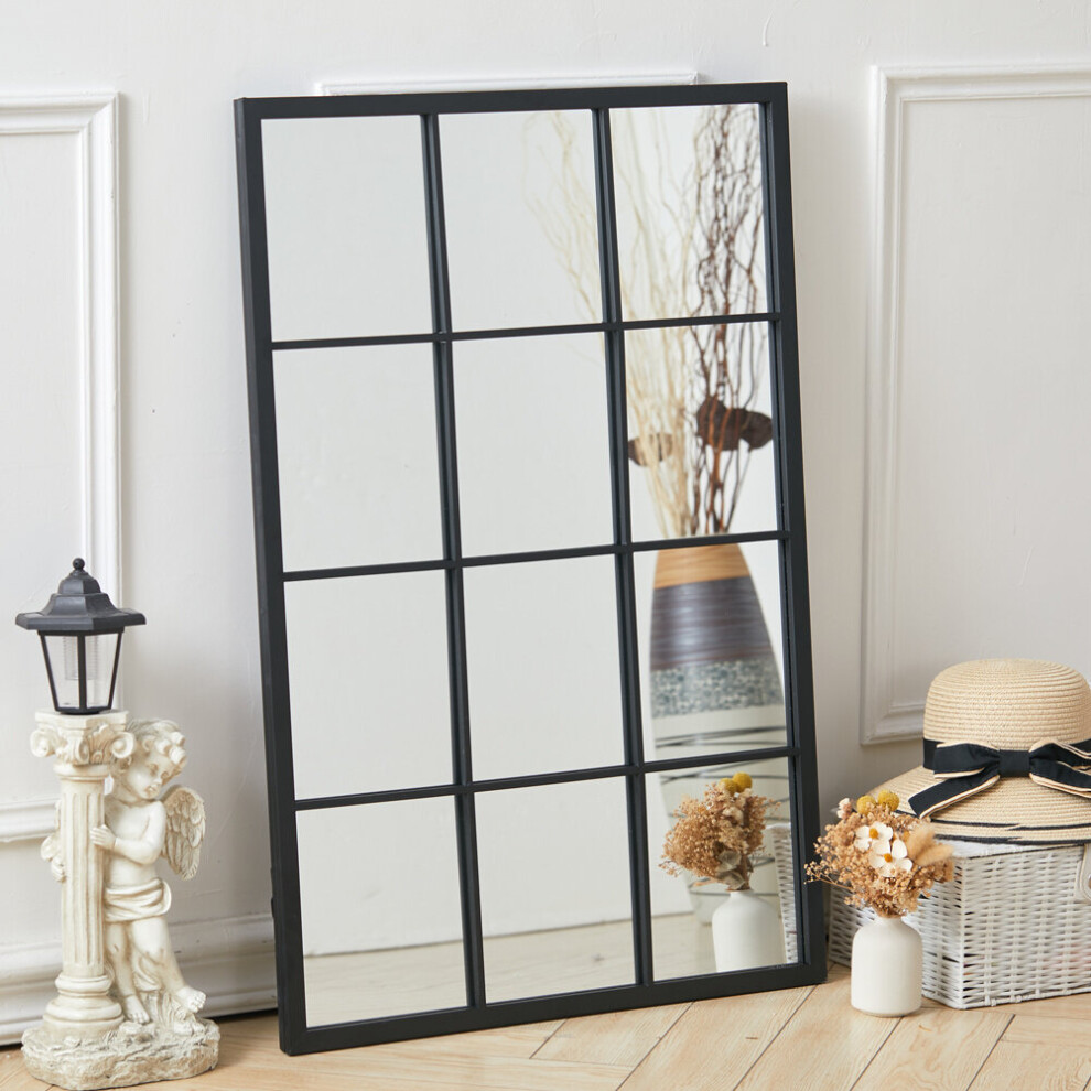 (Black - 60*90*2cm) Classic Window Mirror Metal Framed Wall Mirror