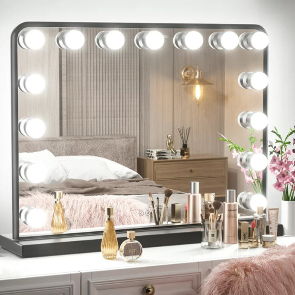 (Black) Large Hollywood Dimmable LED Makeup Vanity Mirror