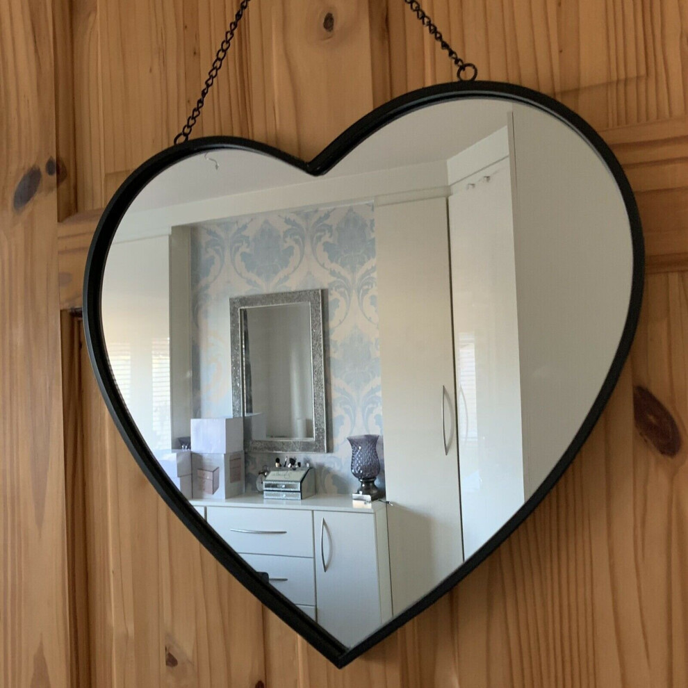 Black Metal Frame Heart Mirror Industrial Style Hanging Heart Wall Mirror 41x43
