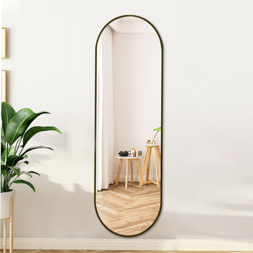 (Black) Modern Oval Metal Full Length Wall Mirror 40cm W x 150cm H