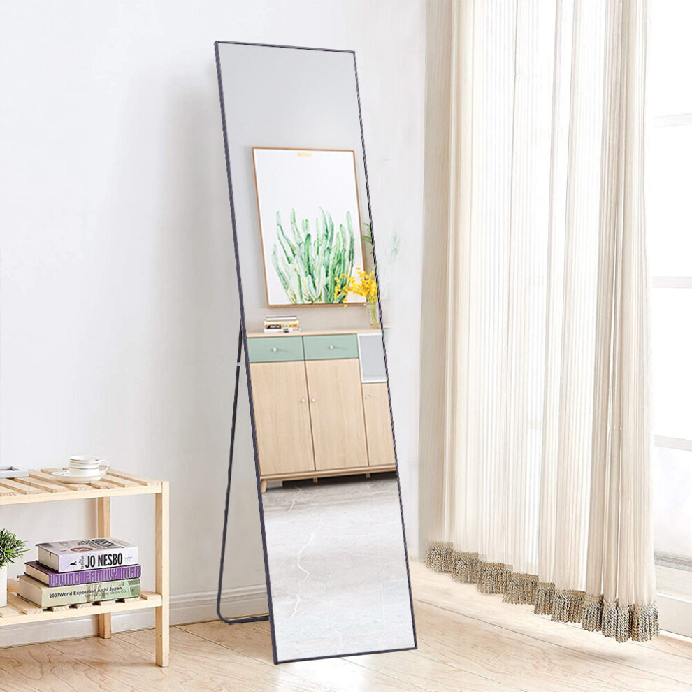(Black) Rectangular Full Length Mirror Freestanding Hanging Mirror