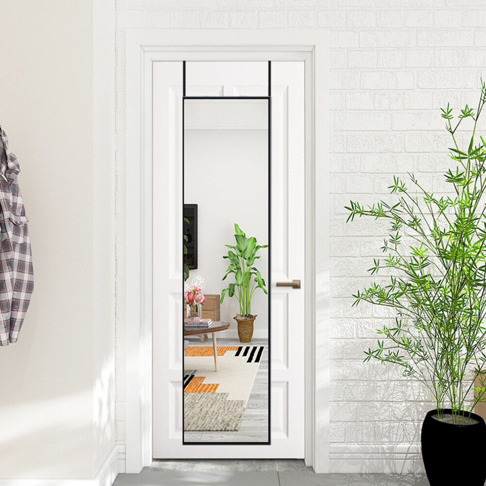 (Black) Rectangular Metal Frame Over the Door Full Length Mirror 37cm W x 147cm H
