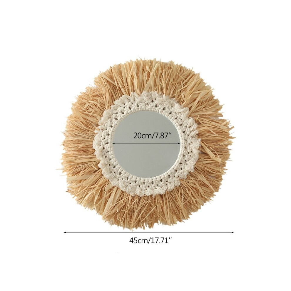Boho Decor Mirror Raffia Straw Woven Romantic Wedding Wall Acrylic Mirror Wall Decoration Macrame Decotativos Raffia Bedroom