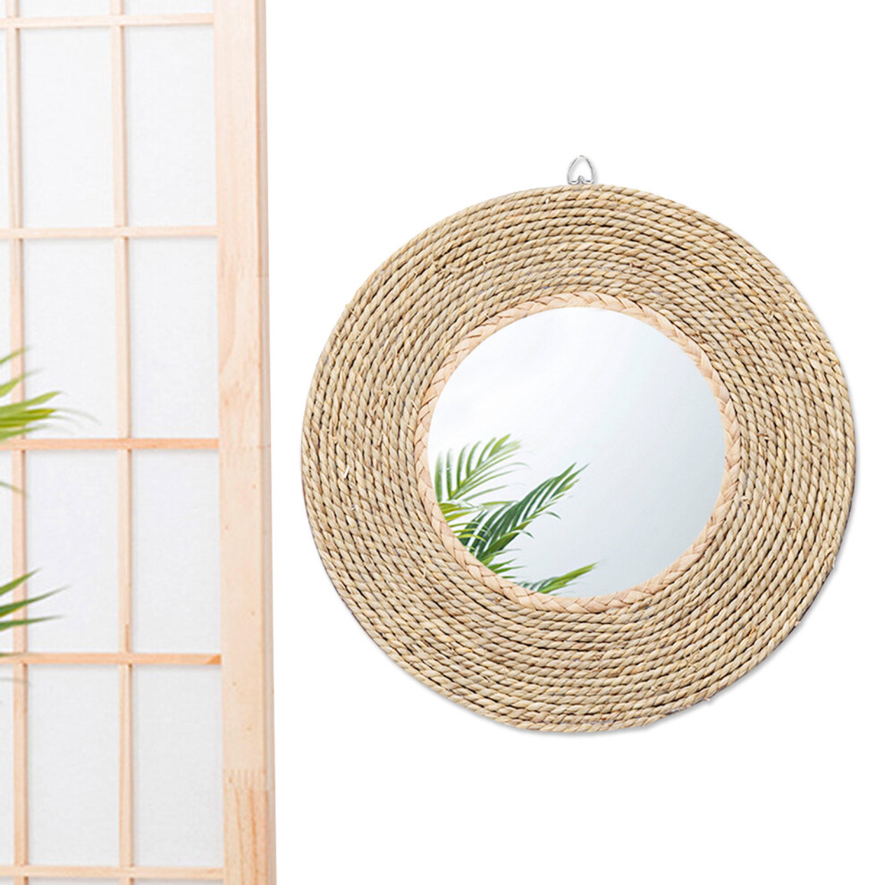 Boho Round Wall Mirror Circle Mirror Decor Rustic Wall Decor Rattan Innovative Art Decoration Round Makeup Mirror Dressing