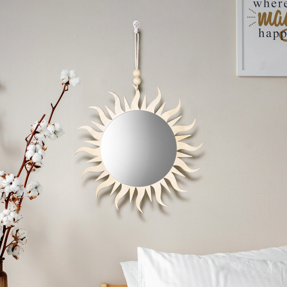 Boho Wooden Sun Moon Mirror Wall Decoration Living Room Decorative Mirrors for Home Wall Moon Decor Mirrors for Bedroom Bathroom - Image 2