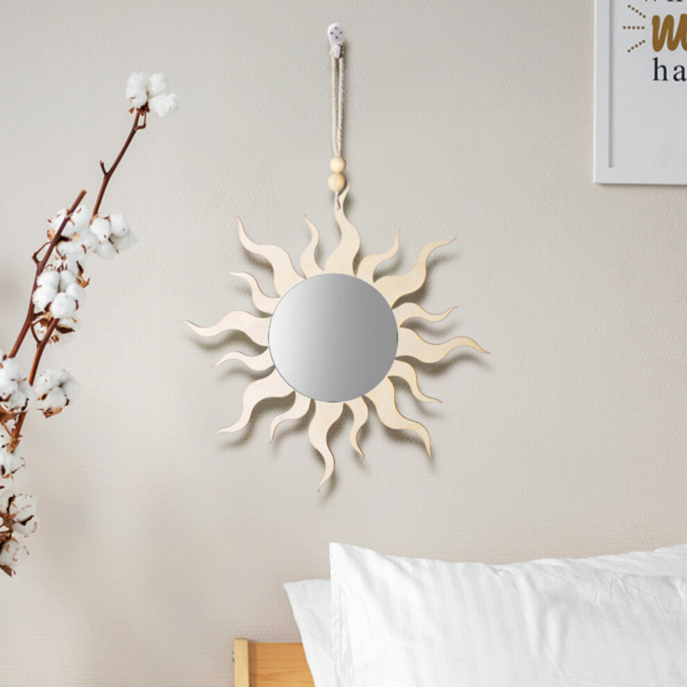 Boho Wooden Sun Moon Mirror Wall Decoration Living Room Decorative Mirrors for Home Wall Moon Decor Mirrors for Bedroom Bathroom - Image 3