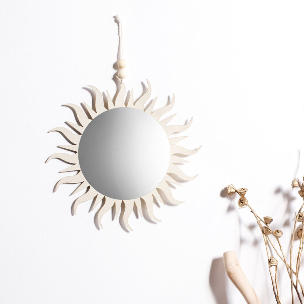 Boho Wooden Sun Moon Mirror Wall Decoration Living Room Decorative Mirrors for Home Wall Moon Decor Mirrors for Bedroom Bathroom - Image 5