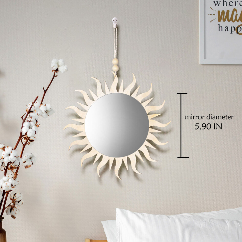 Boho Wooden Sun Moon Mirror Wall Decoration Living Room Decorative Mirrors for Home Wall Moon Decor Mirrors for Bedroom Bathroom