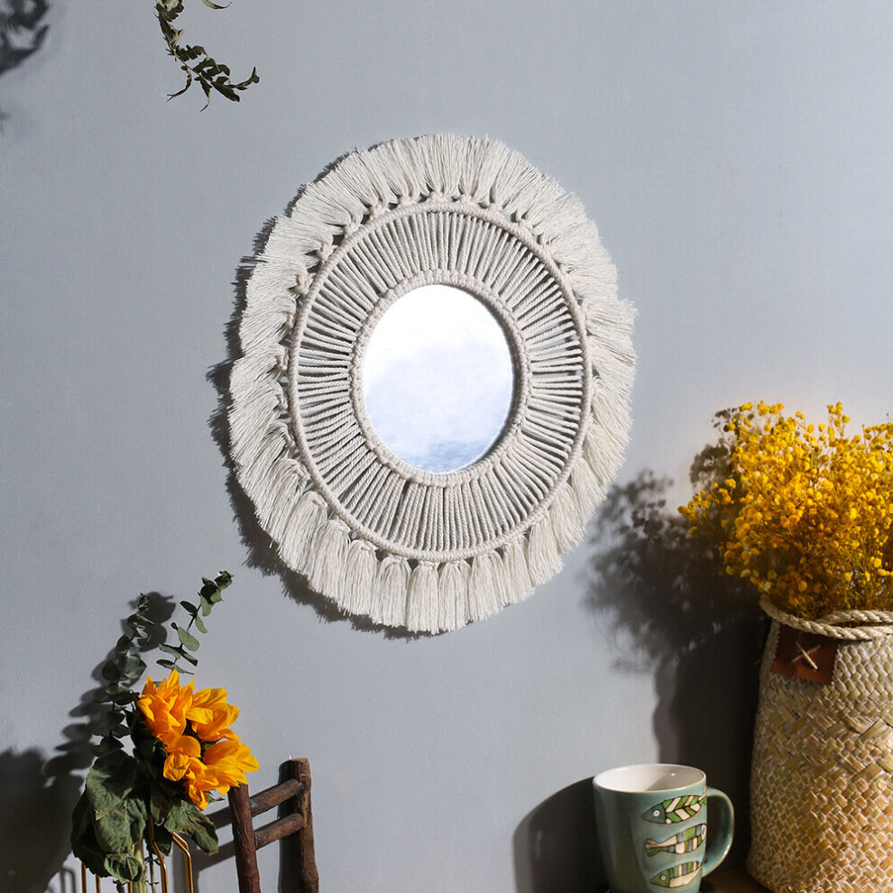 Boho Woven Mirror Leaf Feather Hand Woven Tapestry Mirror Living Room Bedroom Wall Hanging Porch Decor Mirror Girl Decor Room