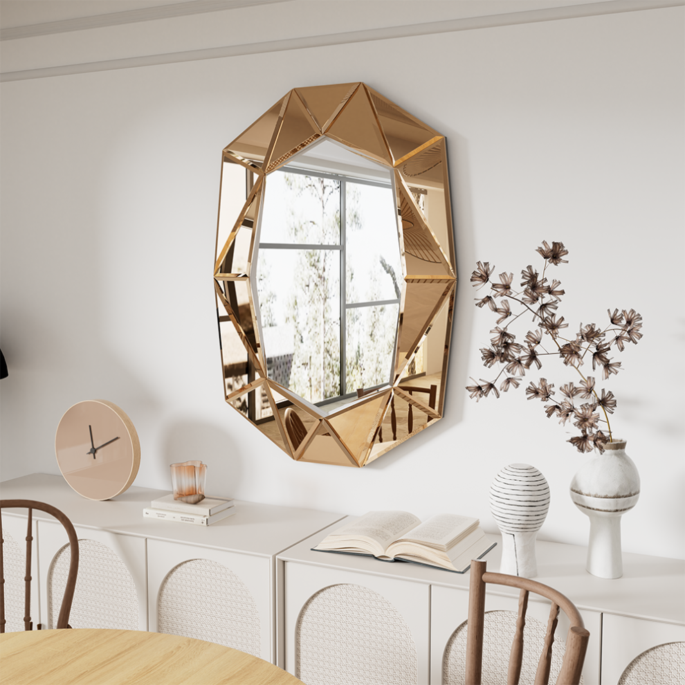 (Brown) 3D Decorative Glass Art Mirror Wall Beveled Mirror