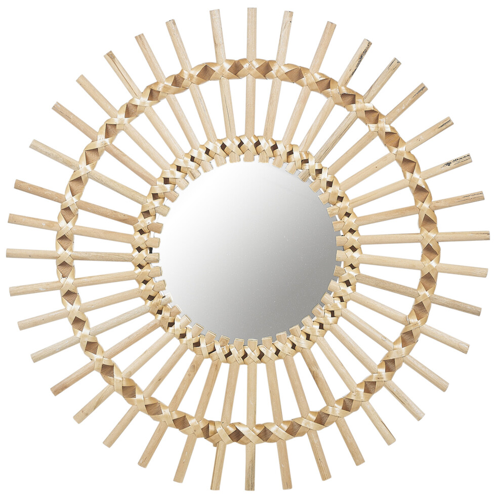 (Brown) Round Bohemian Bamboo Rattan Wall-Mounted Mirror