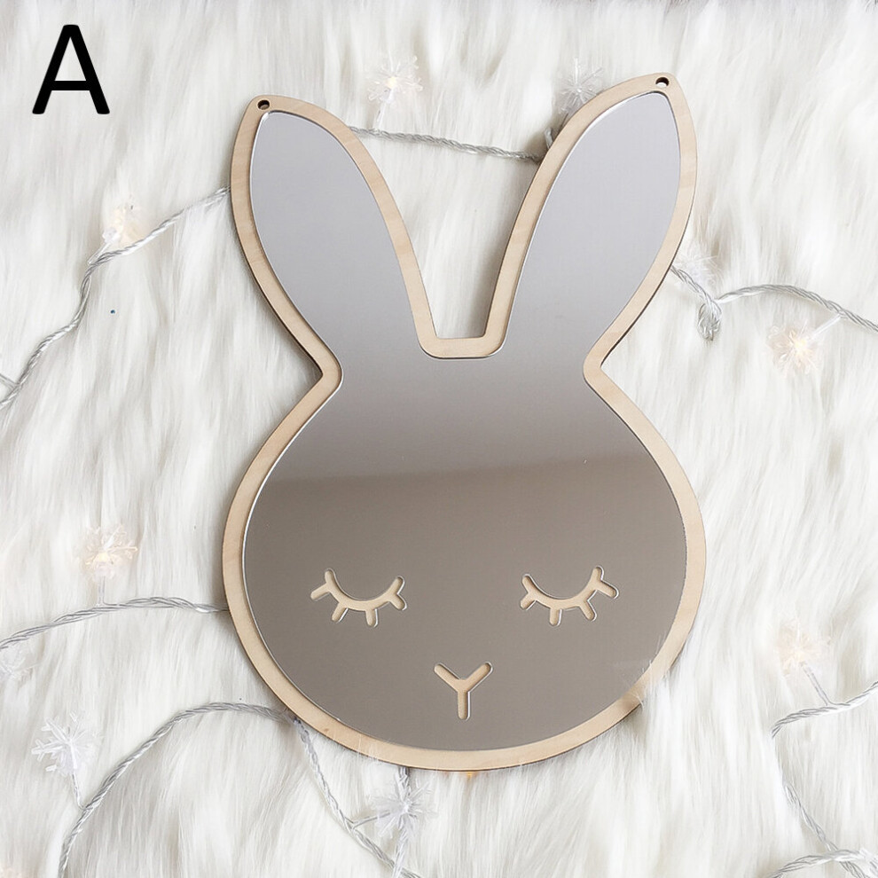 Cartoon Mirror Children Bathroom Baby Room Decorative Rabbit Cloud Wood Acrylic Lens Frame Creative Home Art Wall Decor