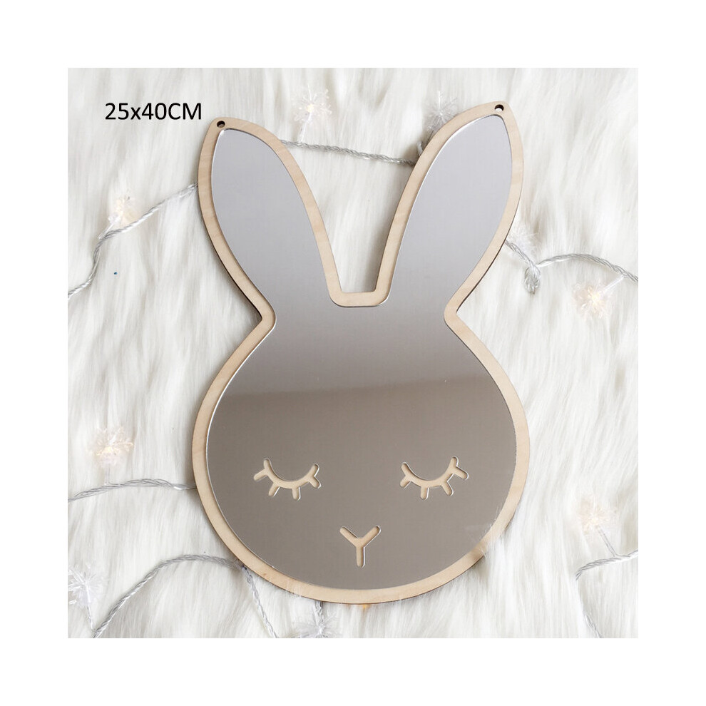 Cartoon Wood Acrylic Mirror Children Kids Room Decorations Rabbit Crown Moon Mirror Frame Home Decor Wall Hanging Ornaments