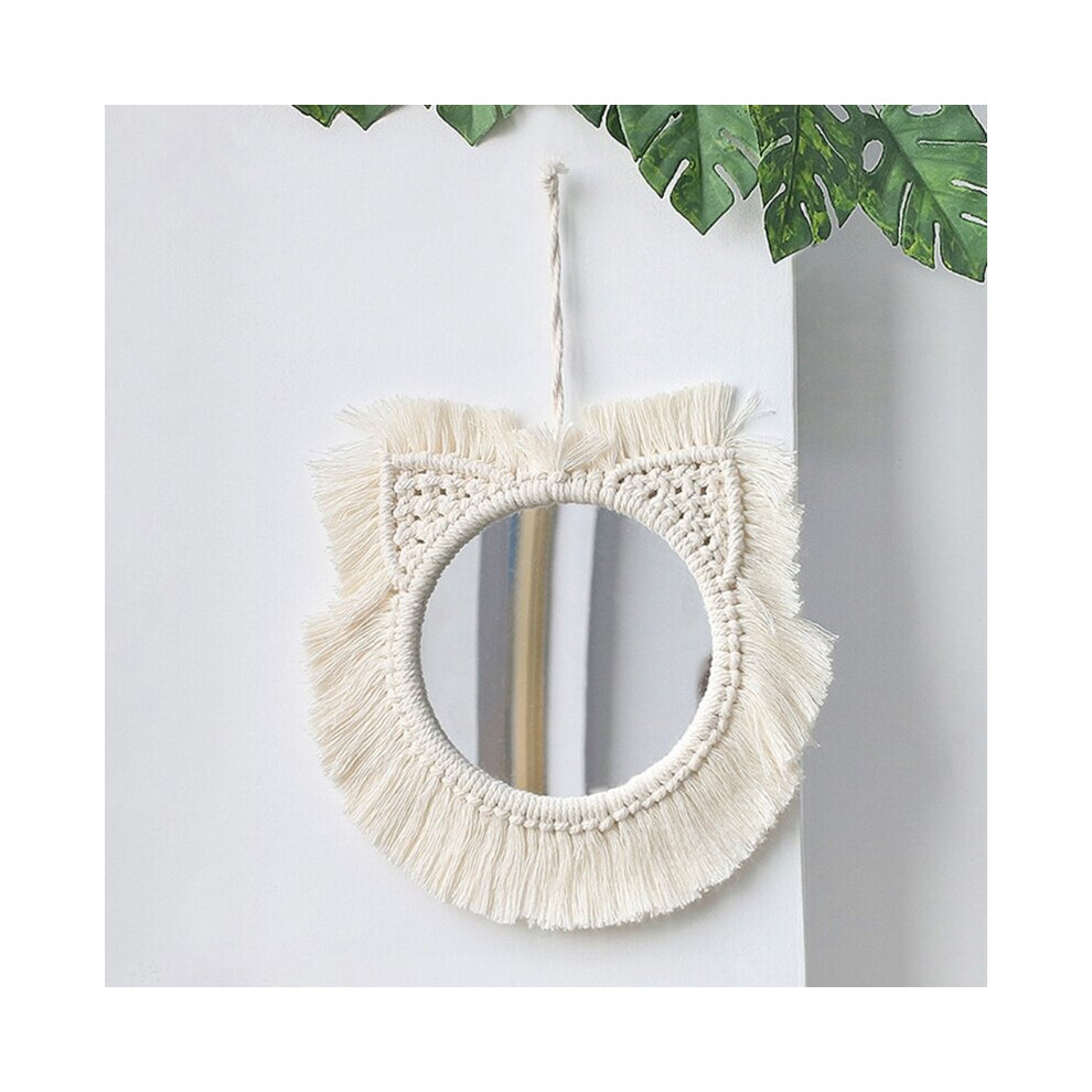 Cat Shape Macrame Mirror Wall Hanging Boho Home Decorative Wall Mirrors For Living Room Decoration Bedroom Baby Nursery Gift