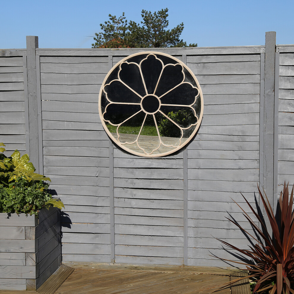 Charles Bentley Round Outdoor Flower Mirror Decorative Cream Beige Sand Shabby Chic Iron H92 x D11cm