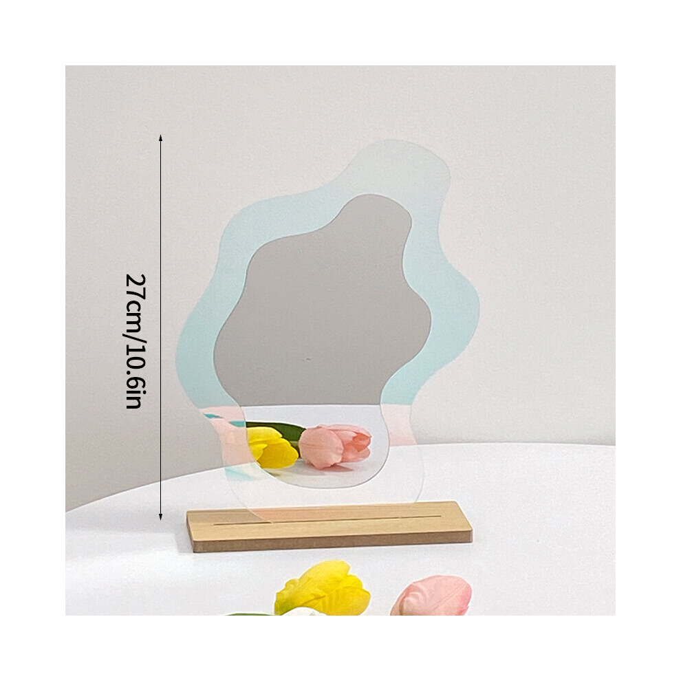 Colorful Irregular Mirror Acrylic Decorative Mirror with Wooden Bracket Ins Makeup Mirror Home Desktop Decorative Mirror