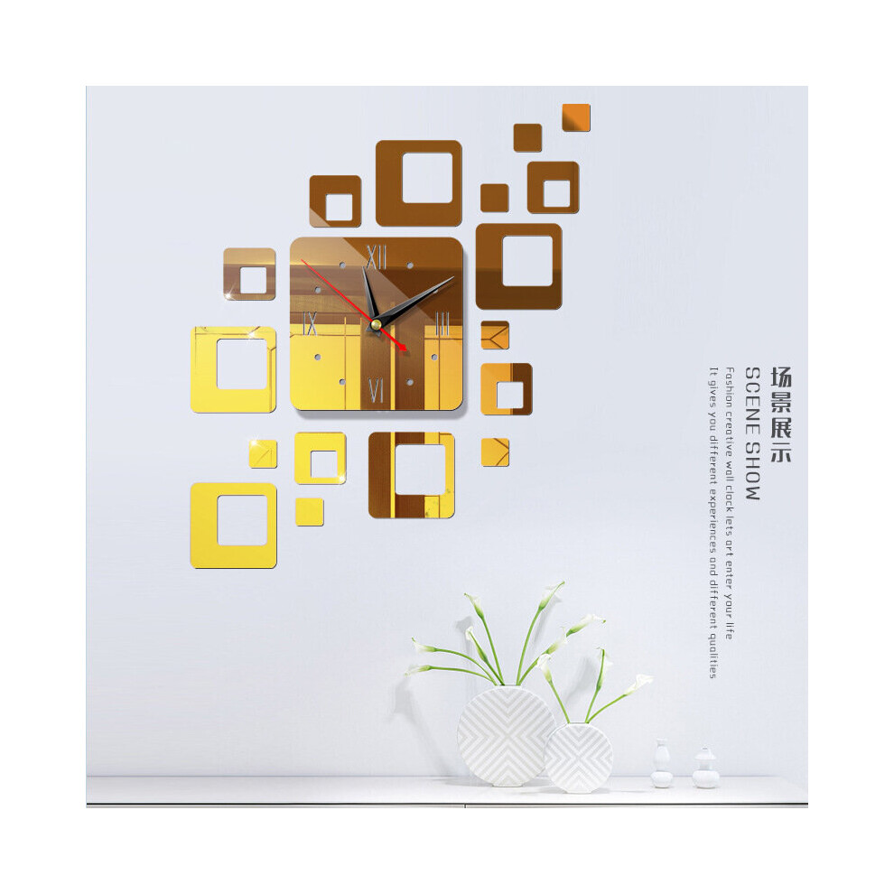 Creative Mirror Square Clocks Removable Modern 3D Mirror Acrylic Wall Clock Sticker Vinyl Art DIY Home Decor Acrylic