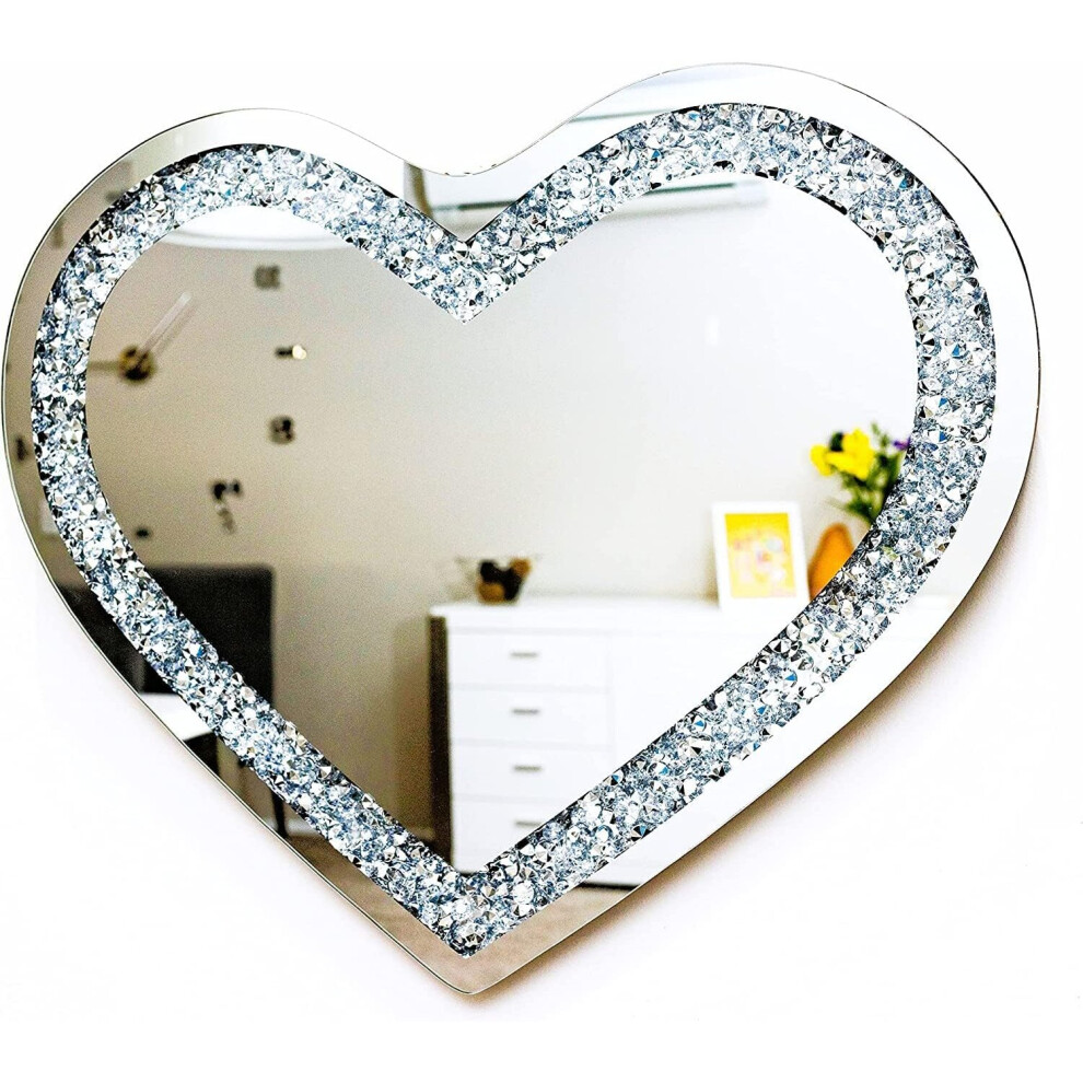 Crushed Diamond Large Heart Shaped Mirror For Wall With LED Home Decor