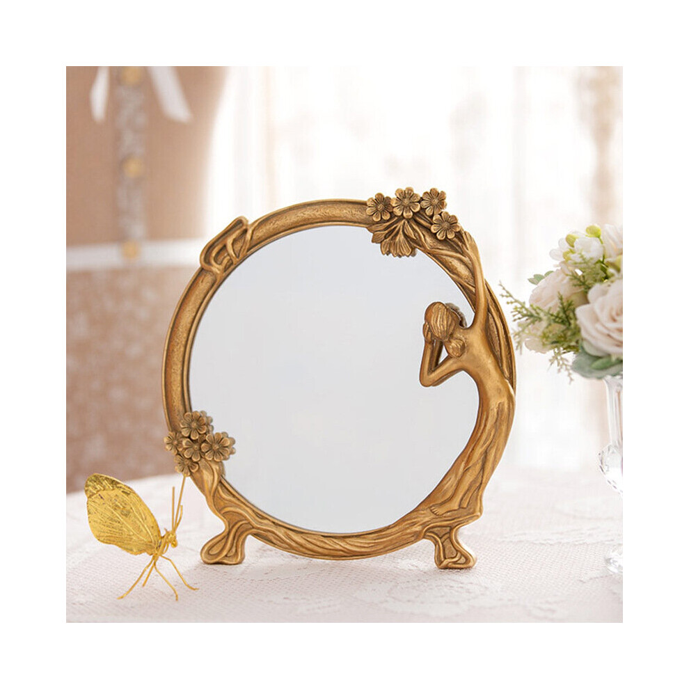 CuteLife Ins Large Round Resin Make-up Mirror Vintage Living Room Home Decorative Table Mirror Dressing Bedroom Standing Mirror - Image 4