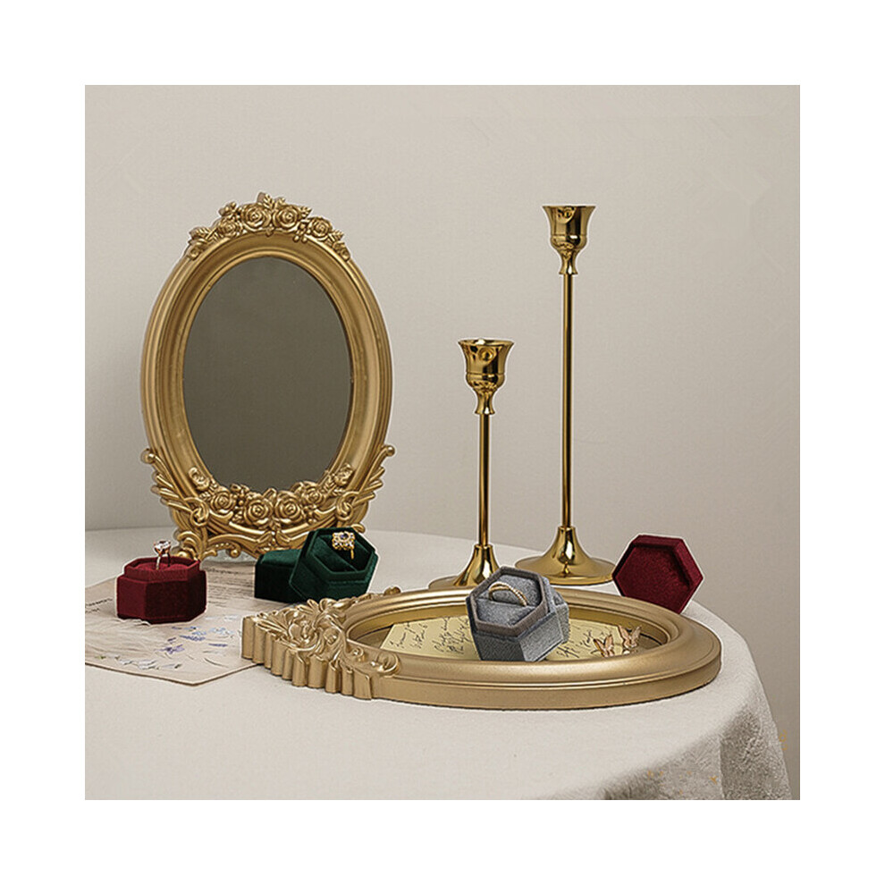 Cutelife Ins Nordic Resin Small Round Table Mirror Tray Vintage Bedroom Makeup Standing Home Decorative - Image 3