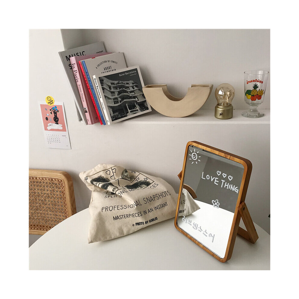 Cutelife INS Wood Glass Standing Make-up Mirror Nordic Dressing Small Decorative Mirror Vintage Bedroom Living Room Table Mirror - Image 5