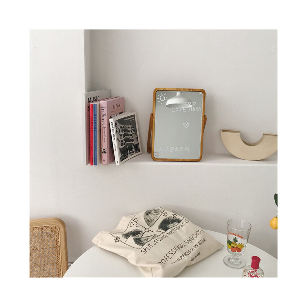 Cutelife INS Wood Glass Standing Make-up Mirror Nordic Dressing Small Decorative Mirror Vintage Bedroom Living Room Table Mirror - Image 6