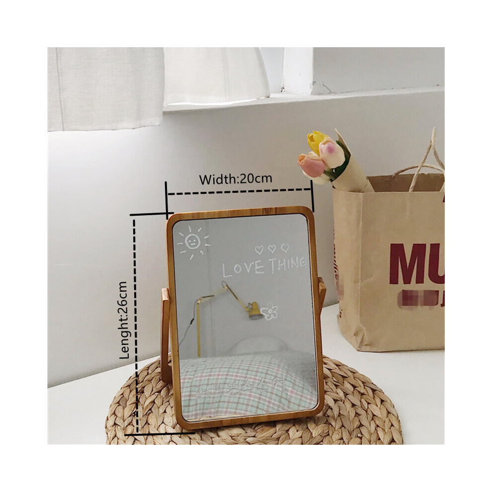 Cutelife INS Wood Glass Standing Make-up Mirror Nordic Dressing Small Decorative Mirror Vintage Bedroom Living Room Table Mirror
