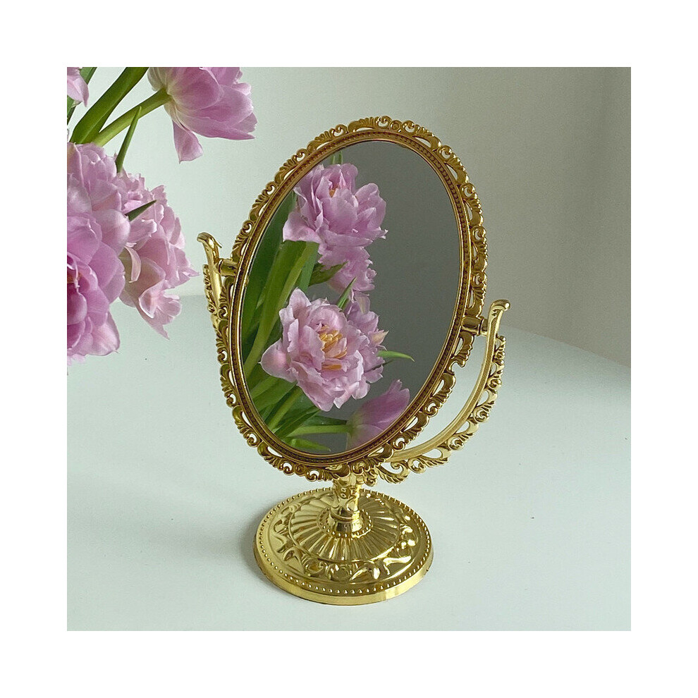 CuteLife Nordic Golden Plastic Oval Decorative Mirror Vintage Standing Dressing Table Mirror Double Sided Make-up Bedroom Mirror - Image 2